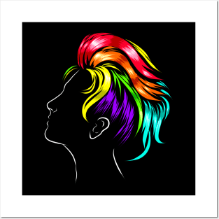 Rainbow Colorful Hair LGBTQ Gay Lesbian Pride Month Posters and Art